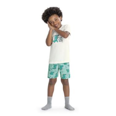 Imagem de Pijama Camiseta Meia Malha Penteada Bermuda Dino Elian