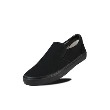 Imagem de Tênis masculino clássico de cano baixo, mocassins, de lona, largo, com palmilha macia, casual, para homens, sapatos de caminhada confortáveis, tênis sem cadarço para homens, Todo preto, 41