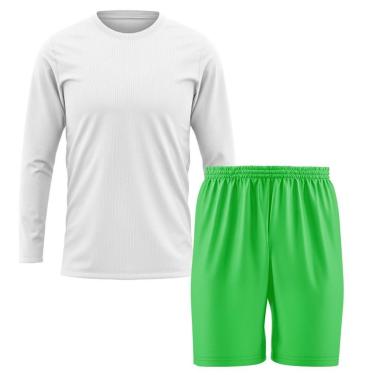 Imagem de Kit Calção Short Futebol Basquete Verde + Manga Longa Masculina Segunda Pele Dry-Masculino