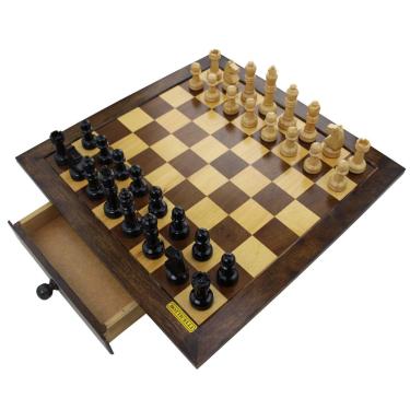 Imagem de Jogo de Xadrez em Madeira Maciça com Tabuleiro Gaveteiro 104-Unissex
