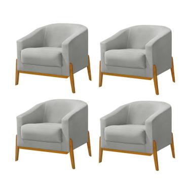 Imagem de Kit 4 Poltronas Living Base em Madeira Maciça Flórida  Veludo Cinza Claro