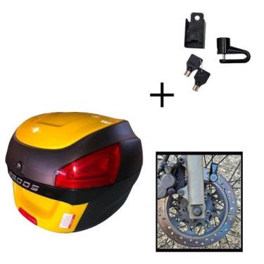 Imagem de Baú Bauleto 29l Awa + Cadeado Trava Disco Moto Antifurto, Amarelo