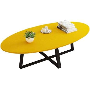 Imagem de Mesa de centro nórdica de madeira maciça, pequeno apartamento oval, sofá lateral, casa, sala de estar, quarto, varanda, mesa de negociação, comprimento 39,4", amarelo