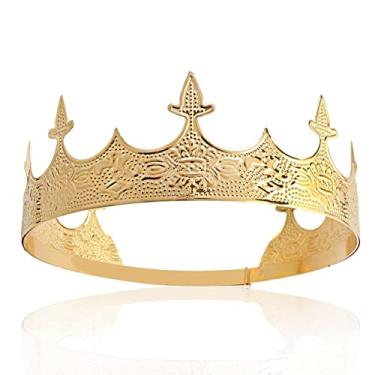 Imagem de Joia de cabelo coroa de diadema de rei real masculina tiaras grandes de metal para fantasia de Halloween, Medium, Liga metálica, Sem pedras preciosas