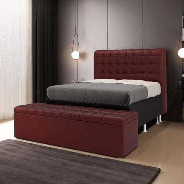 Imagem de Kit Cabeceira Rana 160 Queen e Calçadeira Alpha N-034 Veludo Bordô Ara