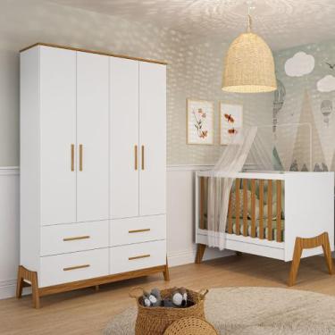 Imagem de Berço 5x1 e Guarda Roupa Retro Moveis Peroba Guti MDF Branco Amêndoa -