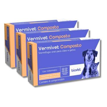 Imagem de Kit 3 Caixas Vermífugo Vermivet Composto - 4 Comprimidos 600mg Cada - 