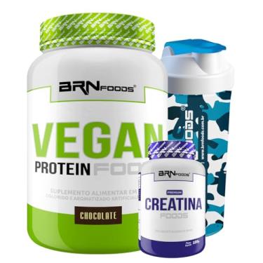 Imagem de Kit Vegan Protein Chocolate 900g + Premium Creatina 100g + Coqueteleira - BRN Foods