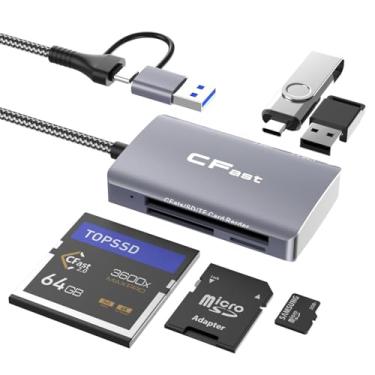 Imagem de Leitor de cartão CFast, leitor de cartão de memória 5 em 2 CFast 2.0 SD/TF, adaptador PD/USB 3.2 Gen 1 de 5 Gbps com cabo USB C/USB A compatível com Windows/Mac/Linux/Android (5 em 2)
