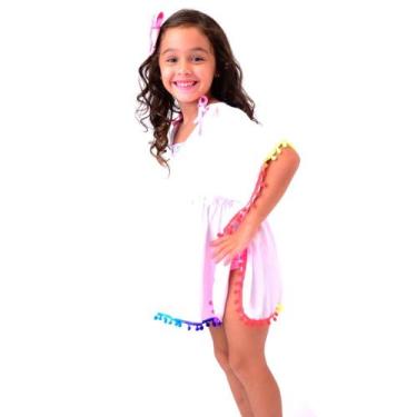 Imagem de Bata Saída de Praia Piscina Infantil com pompons coloridos - Menina de