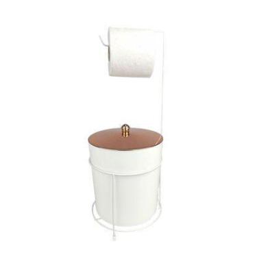 Imagem de Kit Suporte Porta Papel Higiênico Lixeira 5L Cesto Lixo Tampa Pino Ban