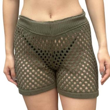 Imagem de Short Feminino Saida de Praia Saia Crochê Trico Larguinha Moda VErão -