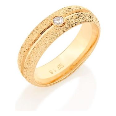 Imagem de Aliança Granitada Com Detalhe Liso E Zircô 511527 - Rommanel, Branco, 