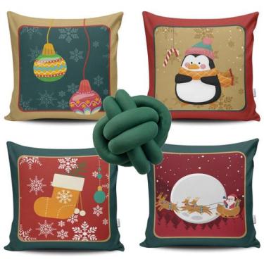 Imagem de Kit 4 Capas de Almofada Natal 04 + Almofada Nó - VKAZA, Nó Verde