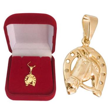 Imagem de Pingente Ferradura Cavalo Country Banhado a Ouro 18k + Caixa Veludo - 