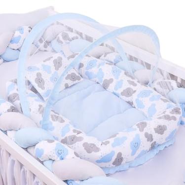 Imagem de Ninho Redutor de Berço Light Para Bebê Com Mosquiteiro Nuvem Azul