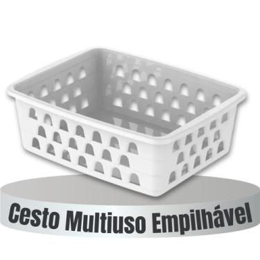 Imagem de Kit 12 Cesto Organizador Empilhavel Retangular Multiuso 16X12 Branco -