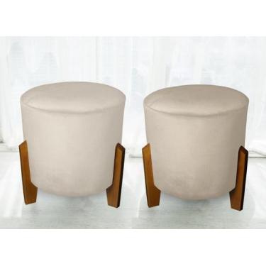 Imagem de Kit com 2 Puff Banqueta Thor Luxo veludo Bege - Biselo's Decor 