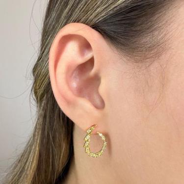 Imagem de Brinco Curvado com Micro Zircônias Banhado em Ouro 18k - Anastásia Joi
