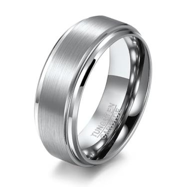 Imagem de VQYSKO Aliança de casamento de tungstênio para homens | 6 mm 8 mm acabamento escovado fosco aliança de casamento de tungstênio para homens | Aliança de casamento de tungstênio prata preta para homens