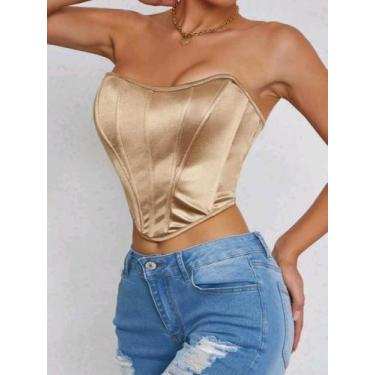 Imagem de Cropped Feminino Morcego  Corselet material sintético Top sem alça Com