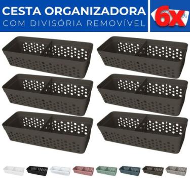 Imagem de Kit 6 Cesto Organizador Rattan c/ Divisória Removível 23x8 - Usual Uti