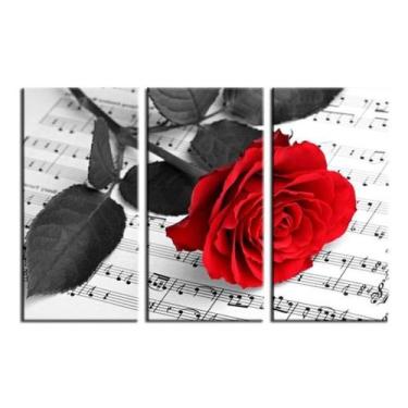 Imagem de Quadros Decorativos Mosaico 3 Peças Rosa Notas Musicais - NEYRAD