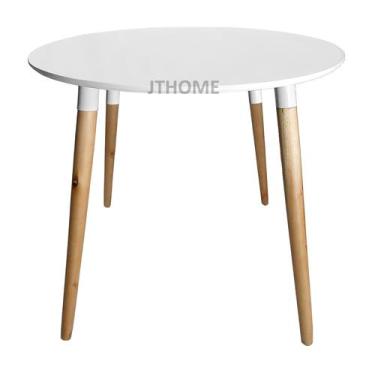 Imagem de Mesa Jantar Redonda Ayme 70cm 3 Pé Palito 75cm Respiga - Jthome, Branc