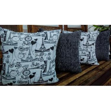 Imagem de Kit 4 Capas Almofadas Jacquard Estampado  PARIS BRANCO  COM CINZA  45x