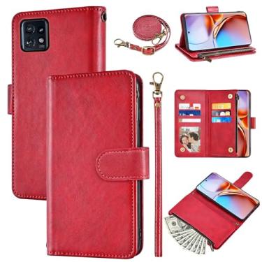 Imagem de Furiet Capa carteira para Motorola Edge+ Plus 2023/Edge 40 Pro 5G/Moto X40 com alça de pulso e alça de ombro flip de couro PU elegante 6 porta-cartões, bolso para dinheiro, acessórios para celular
