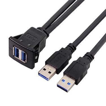 Imagem de chenyang Cabo de extensão USB 3.0 com duas portas embutidas, 2 machos para 2 fêmeas, para montagem no painel do painel do carro