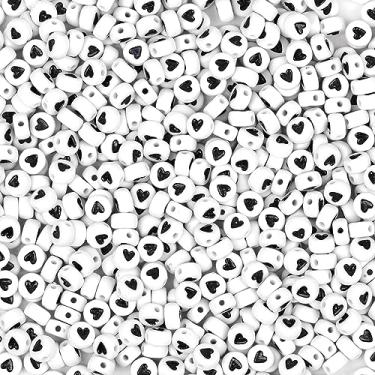 Imagem de Auvoua 300 contas de coração 4 x 7 mm contas brancas do alfabeto acrílico forma redonda contas soltas para nome pulseiras, colares, chaveiros, faça você mesmo joias (coração)