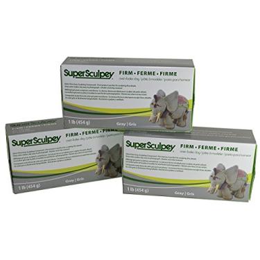 Imagem de Super Sculpey composto de escultura extra firme cinza forno argila – resistente a estilhaços e lascas – 450 g, pacote com 3