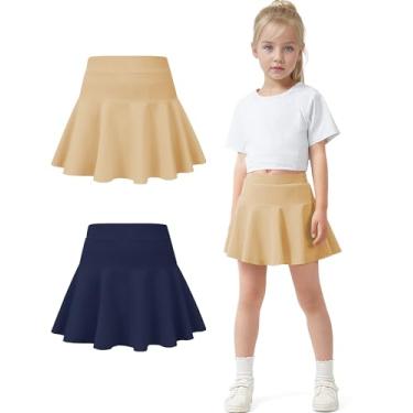 Imagem de BOOPH Pacote com 2 saias de golfe de tênis francesas com shorts para meninas pequenas, Azul-marinho/cáqui, 2-3 Anos