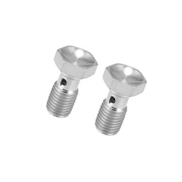 Imagem de Motoforti M10 x 1,25 25 mm Rosca de comprimento de aço inoxidável parafusos banjo adaptador de encaixe de linha de freio turbo para carro 2 peças de longa duração
