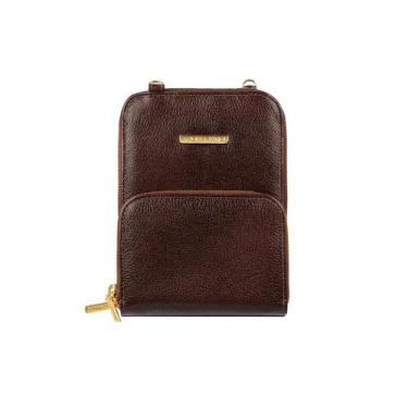 Imagem de Carteira bag feminina de couro liso Ingrid - Andrea Vinci, Café