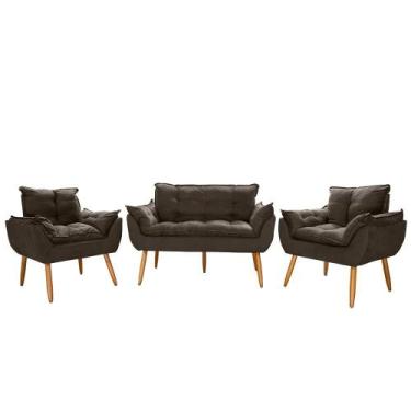 Imagem de Kit Namoradeira Opala + 2 Poltronas Suede Porto Decor, Marrom