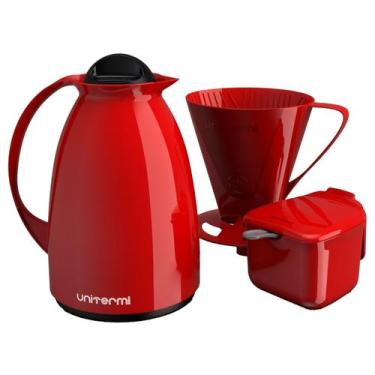Imagem de Kit Café Pratico Vermelho Garrafa Açucareiro e Porta Filtro - Unitermi