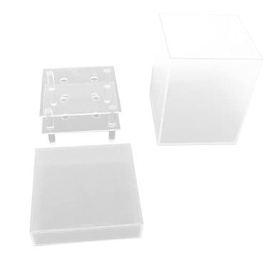Imagem de IEUDNS Centros de mesa para vaso de flor de acrílico, suporte para água, arranjo floral em cubo, vaso decorativo de artes transparentes para sala de estar, 12x12x15cm 4 furos