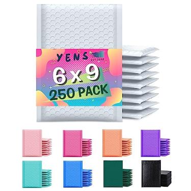 Imagem de Yens Envelopes de plástico bolha 6x10 pacote com 250 sacos de envio adesivos brancos à prova d'água, envelopes acolchoados de amortecimento para envio, correspondência, embalagem utilizável 15 x 23 cm