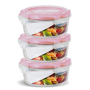 Imagem de Kit Conjunto 3 Potes Vidro Hermético Tampa Plástico Marmita Mantimentos 950ml (Vermelho)