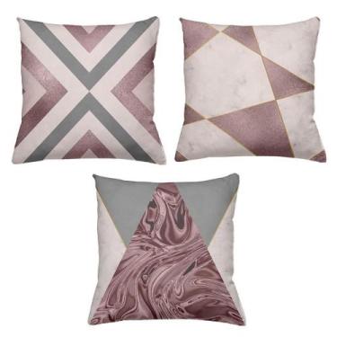 Imagem de Kit 3 Almofadas Decorativas Cheias 40x40cm GeoRosa - Deluzz