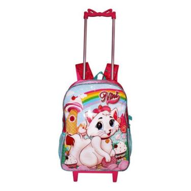 Imagem de Mochila Infantil Gatinha Nini Rosa Meninas Rodinhas Escolar  - Clio, M