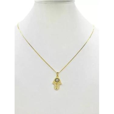 Imagem de Cordão Feminino 1mm Hamsá Mão de Fátima - Banhado a Ouro 18k - Tojoia1