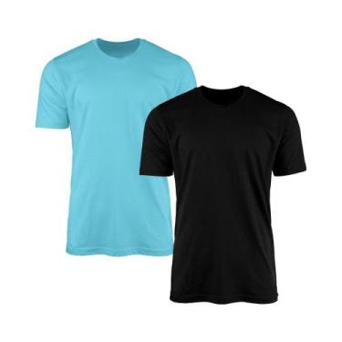 Imagem de Kit 2 Camisetas AMGK Masculina Lisa Básica 100% Algodão, M, Azul, Pret