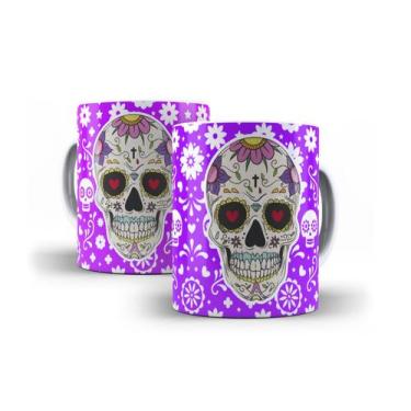 Imagem de Caneca Branca Porcelana Caveira Mexicana + Caixinha - RYLLO