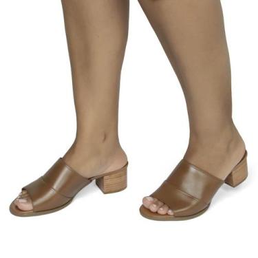 Imagem de Sandália de Salto em Couro Conhaque - Flor D'Couro, 37