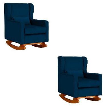 Imagem de Kit 2 Poltrona Aurora Balanço Vovo Veludo Marinho - FM - Fina Mobília