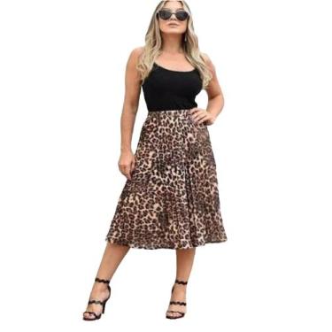 Imagem de Saia Plissada Feminina Midi Moda Evangelica Com Forro Oncinha Tamanho 