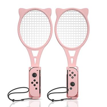 Imagem de Raquete de tênis para Nintendo Switch Sports ou Nintendo Switch OLED Joycons para acessórios Mario Tennis Aces (pacote com 2, rosa)